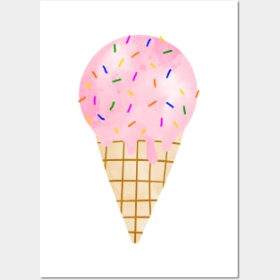 Pink Ice Cream Cone Posters and Art